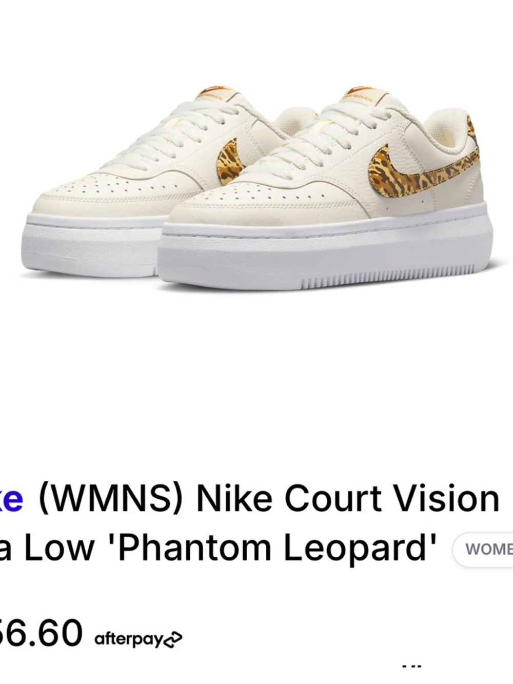 Nike Women’s Court Vision Low — Cream with Leopard Swoosh